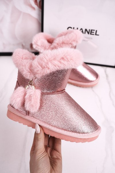 Detské izolované snehové topánky s pompoms Pink Clara