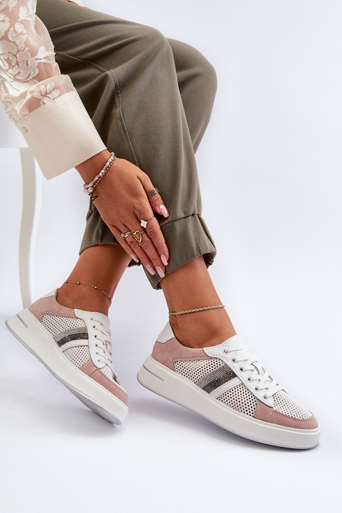 Dámske kožené tenisky D&A LR110 bielo-ružové