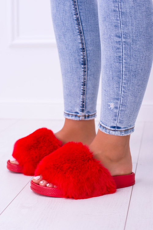Lu Boo Red Dámska kožušina xxl kožušinové papuče