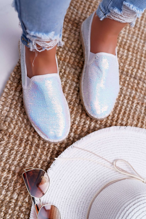 Dámske espadrilles veľká hviezda opailling biele flitre DD274A162