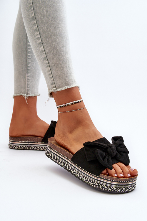 Dámske platformové sandále s mašľou Čierne Evatria