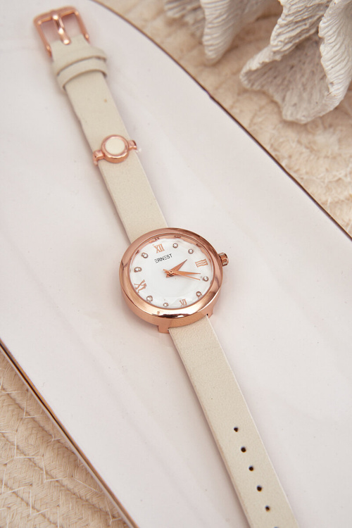 Dámské hodinky na tenkém eko koženém řemínku světle béžové Ernest E62146