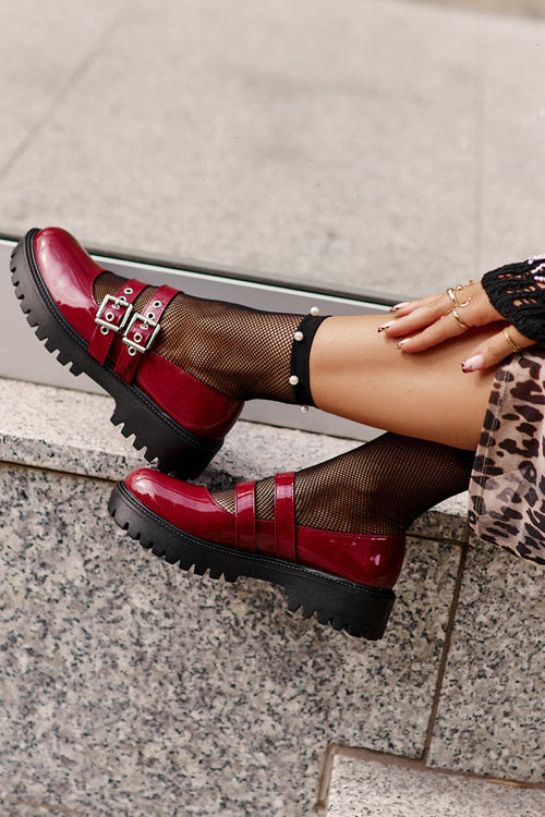 Dámske Lakované Poltopánky S Pásikmi Bordové Terione