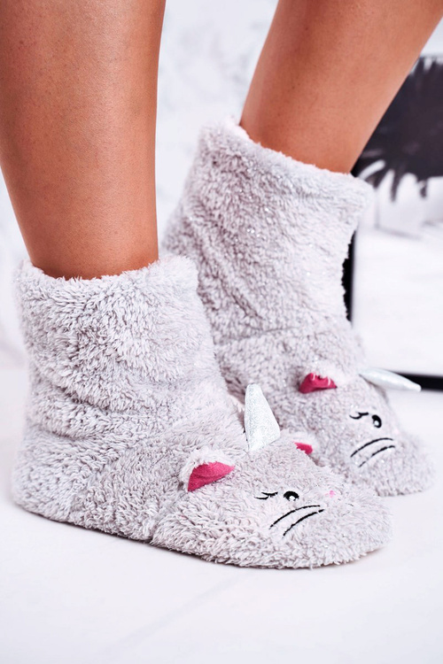 Dětské polstrované pantofle z ovčí kůže Koťátko šedé