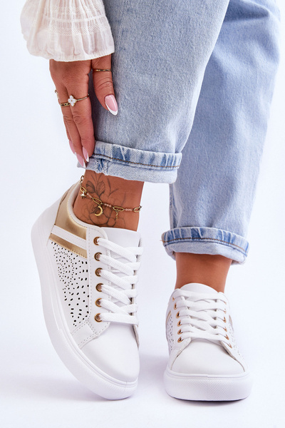 Klasické Sportovní Boty S Prolamovaným Vzorem Bílá- zlato Happier