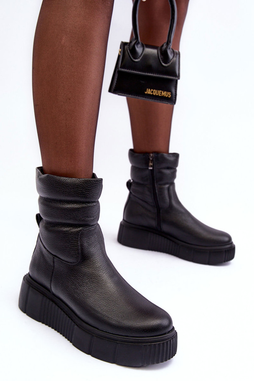 Kožené Dámské Botky Na Platformě Černé Suam