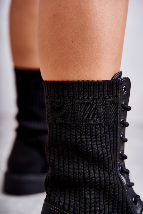 Dámské Kozačky S Ponožkou Na Plochém Podpatku černé Liam