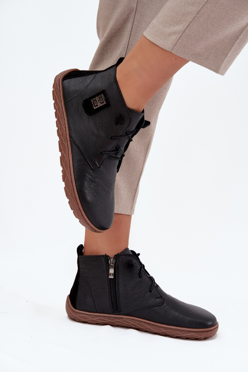 Kožené dámske poltopánky Barefoot s ozdobným detailom Zazoo 30072 Čierne