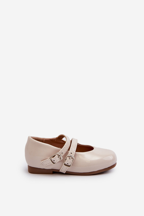 Lakové detské balerínky s prúžkami béžové Margenis