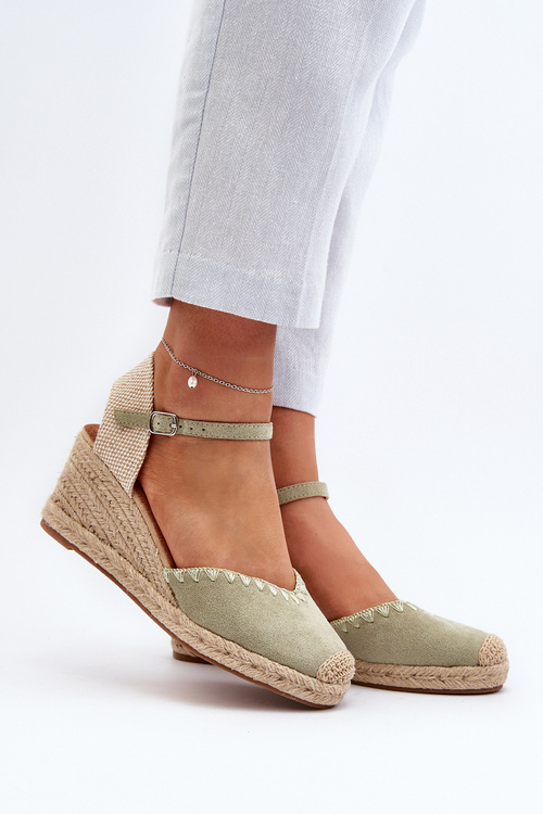 Sametové sandály espadrily na klinu s prýmkem zelené Raylin