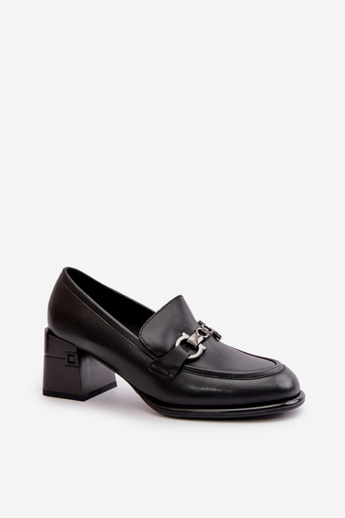 Elegantní Dámské Kožené Polobotky Na Podpatku Černé Vinceza 91116