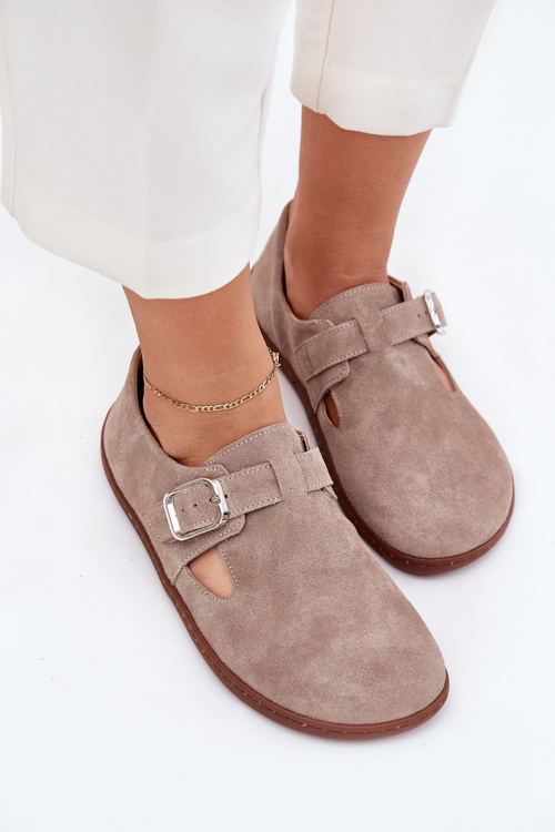 Semišové Polobotky Barefoot Dámské S Přezkou Zazoo N1261 Béžové