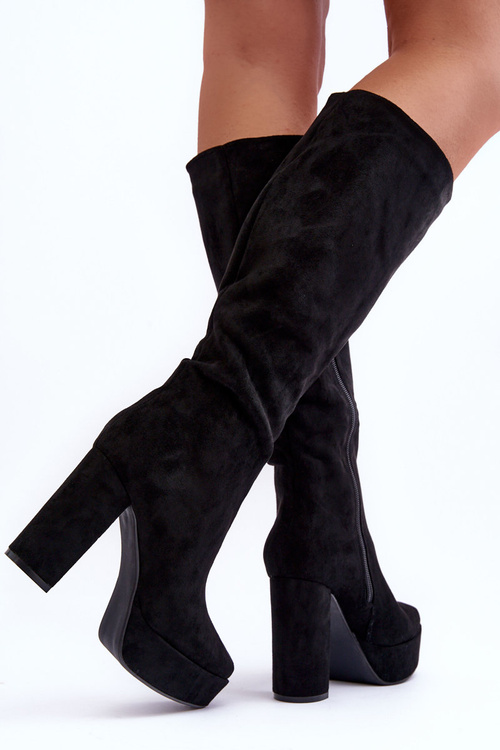 Kozačky Na Podpatku A Platformě Před Kolenem Černé Baldrema