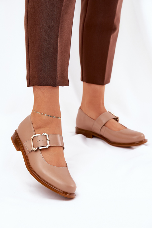 Kožené Polobotky Dámské S Přezkou Laura Messi 2980 Tmavě Béžové