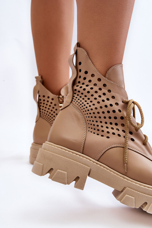 Prolamované Kožené Boty Workery Béžové Abilene