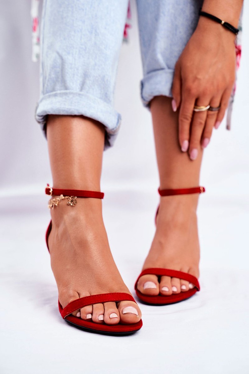 Dámske sandále na vysokej podpätku klasické červené minifikáty