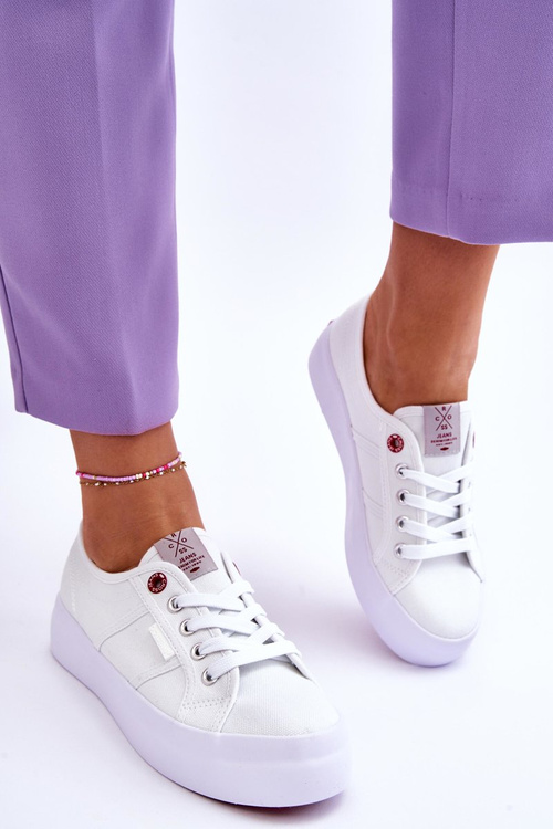 Dámske tenisky na platforme krížových džínsov LL2R4040 biele