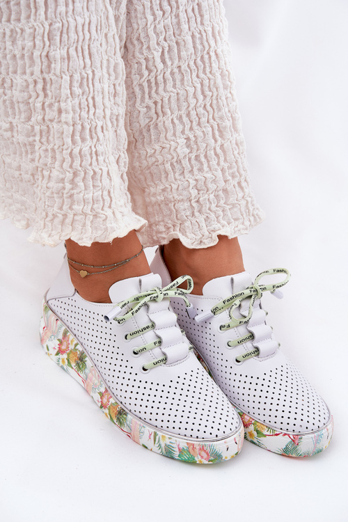 Kožené Polobotky Na Klínu Se Vzorem Artiker 54C1807 Bílá-Zelená