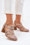 Dámské kožené perforované boty Maciejka 04962-43 béžovo-zlaté