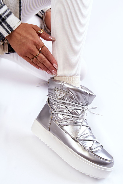 Dámske módne striebro Carrios -Lace -up Snow topánky