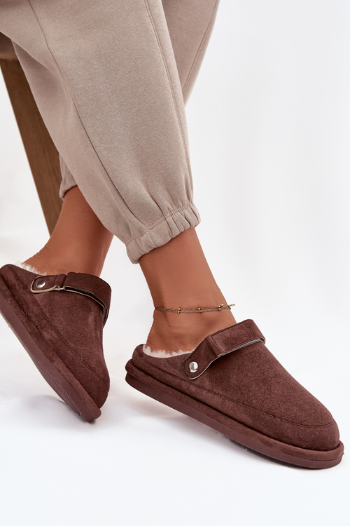 Dámske papuče s remienkom Teplé s kožušinou Čokoládové Rilena