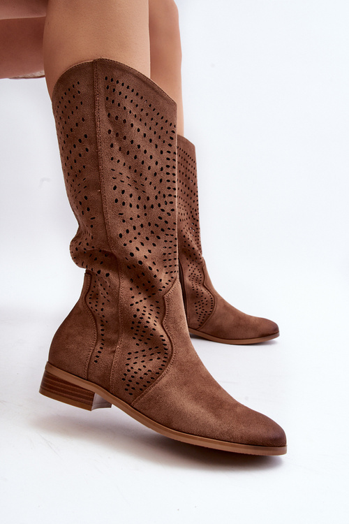 Hnedé čipkované topánky po polovicu lýtka Kleorelia
