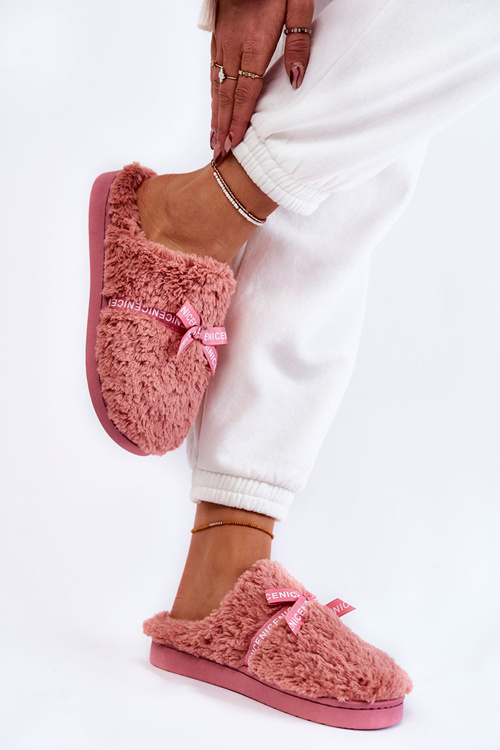 Dámska kožušina papaci s ružovými lukmi Ryana