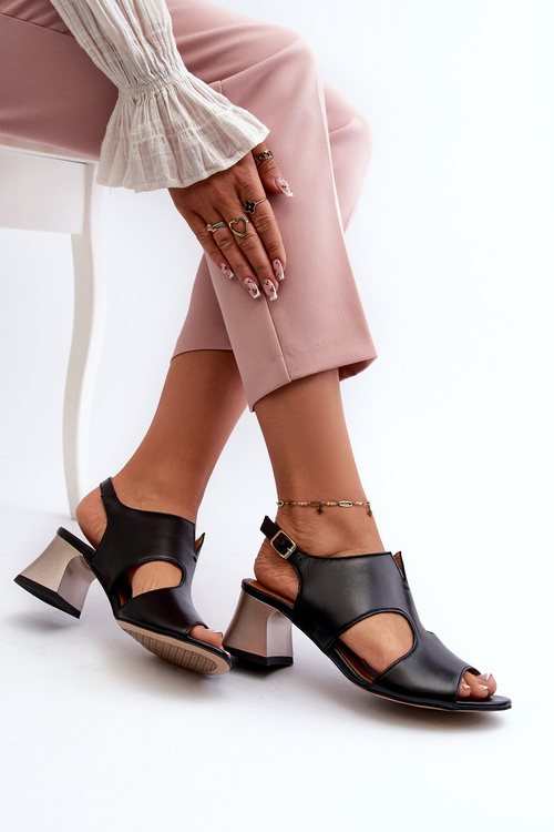 Dámské kožené sandály na podpatku Maciejka 06566-01 černé