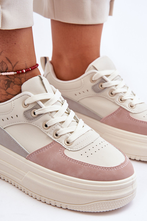 Dámske športové topánky na masívnej platforme biela a ružová gemma