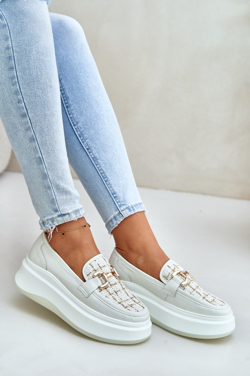 Kožené Dámske Mokasíny Na Platforme So Zlatou Dekoráciou 89105 Vinceza Svetlo Béžové