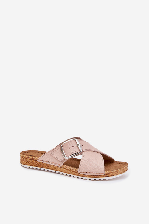 Kožené dámské pantofle s přezkou růžové Inblu VO0004GU