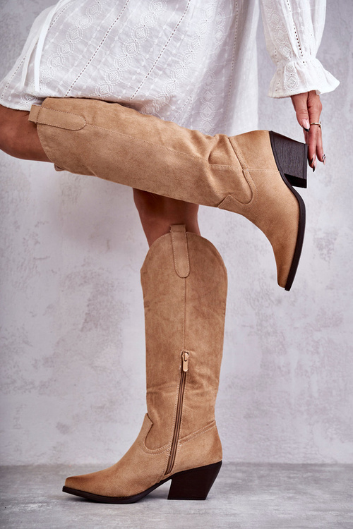 Semišové topánky Casey Beige Cowboy topánky