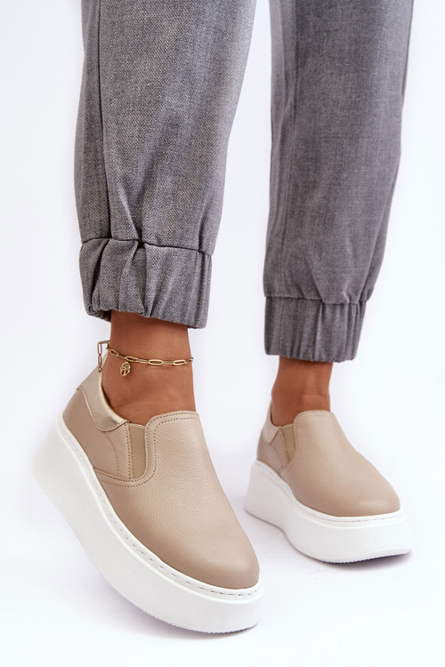 Dámské kožené sportovní boty na platformě Beżowe Lemar Manish