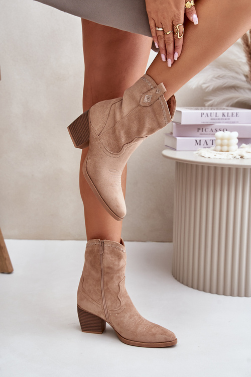 Kovbojské Čižmy Na Opätku Z Eko Semišu Béžové Narinae