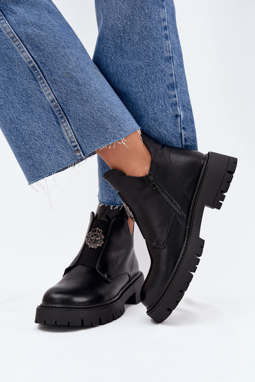 Zateplené Nízké Dámské Boty S Ozdobou Na Zip Černé Lavira