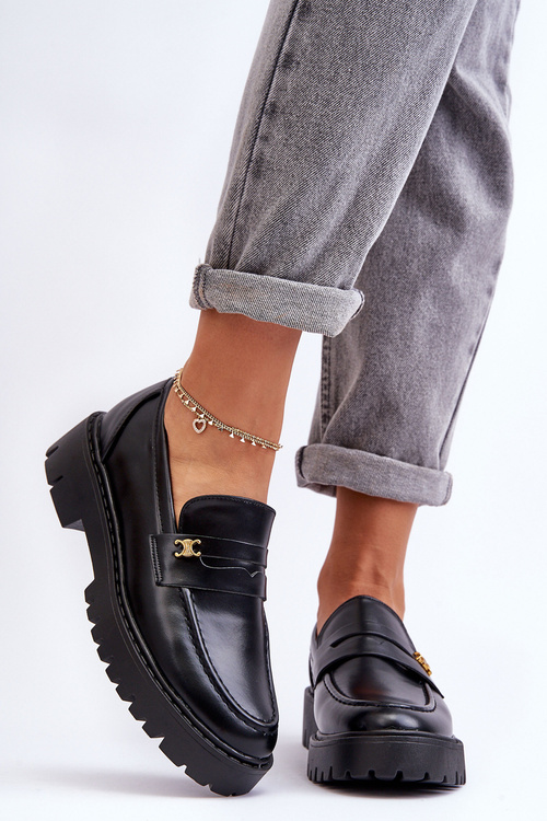 Čierne kožené mokasíry Esperta s dekoráciou