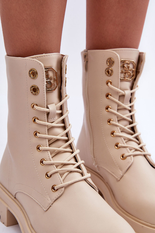 Kožené topánky s dekoráciou béžová yemannis