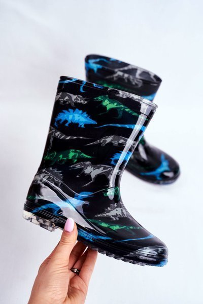 Detský gumový galoshes čierny dinosaurus