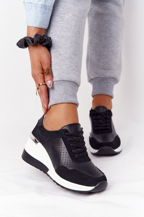 Prolamovane Kožené Klínové Boty Sneakersy S.Barski Černé