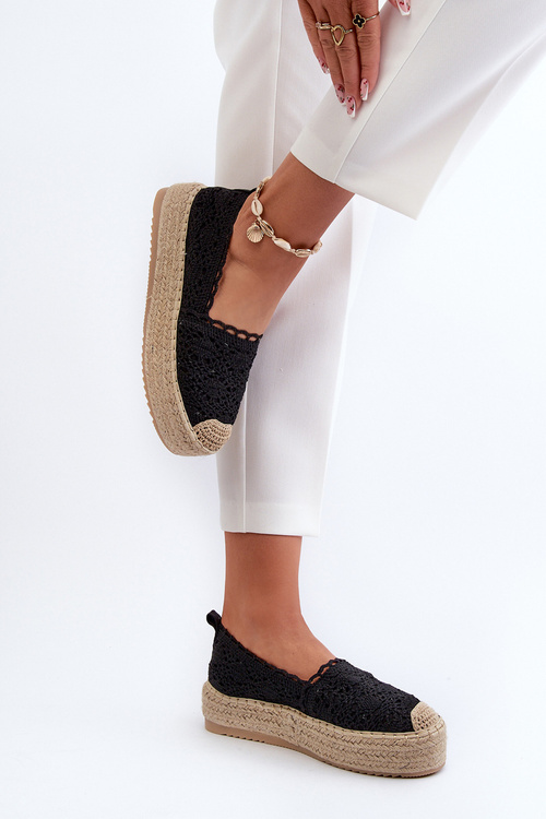 Dámské černé korálkové espadrilky na platformě Elarose