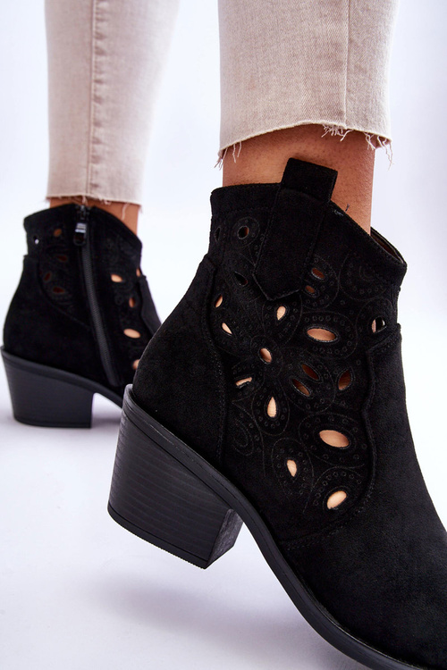 Dámske Semišové Perforované Cowboy Čižmy Čierne S.Barski HY42-086