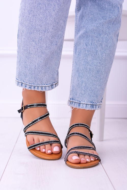 Čierne dámske sandále s ferragosto zirkónmi