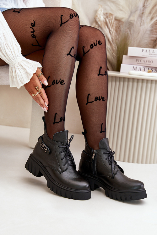 Zazoo 60483 Dámské Kožené Boty S Nízkým Zvrškem Zateplené Černé