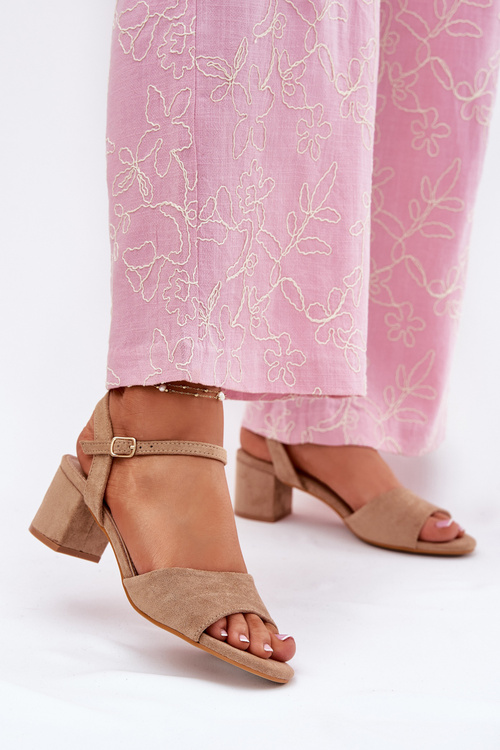 Eko Semišové Klasické Dámske Sandále Na Opätku Béžové Zarnella