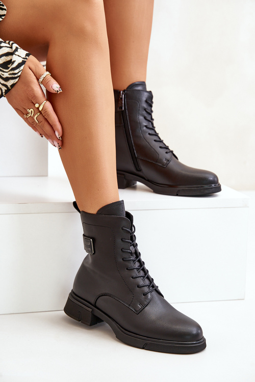 Zateplené dámské boty worker přírodní kůže černé Vinceza 66688