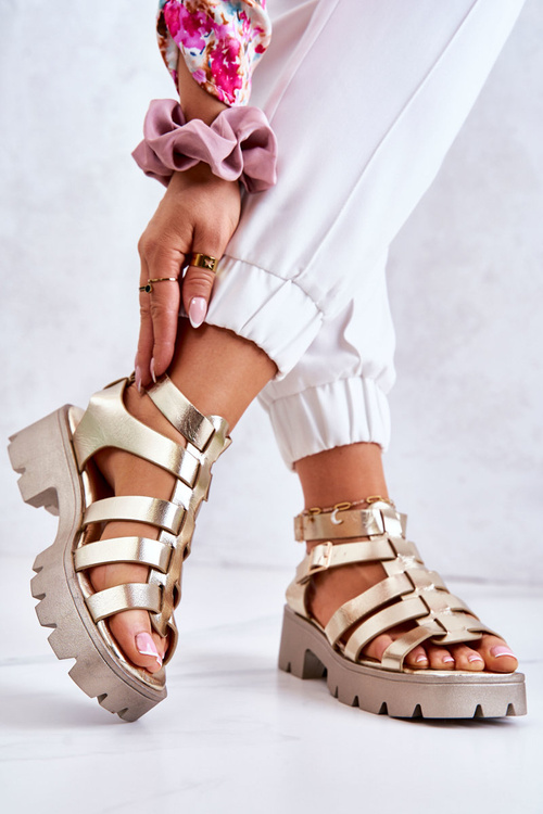 Kožené Sandály S proužky zlate Minorite