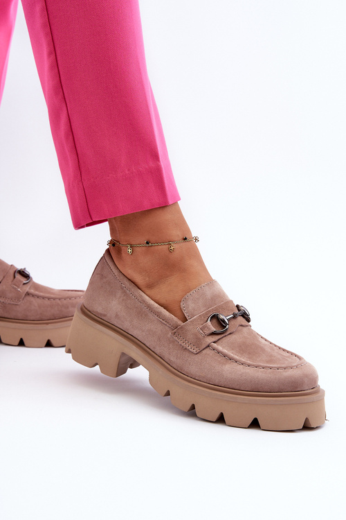 Robustné dámske semišové mokasíny béžové Neloria