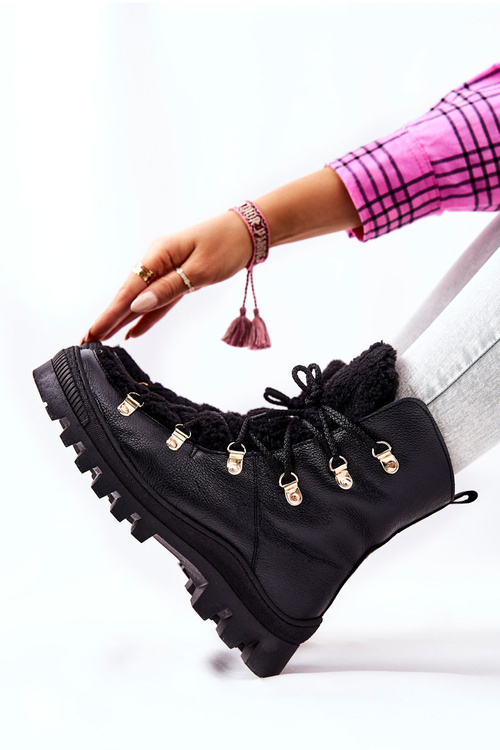 Polstrované kožené boty trappeři Černé Cateline