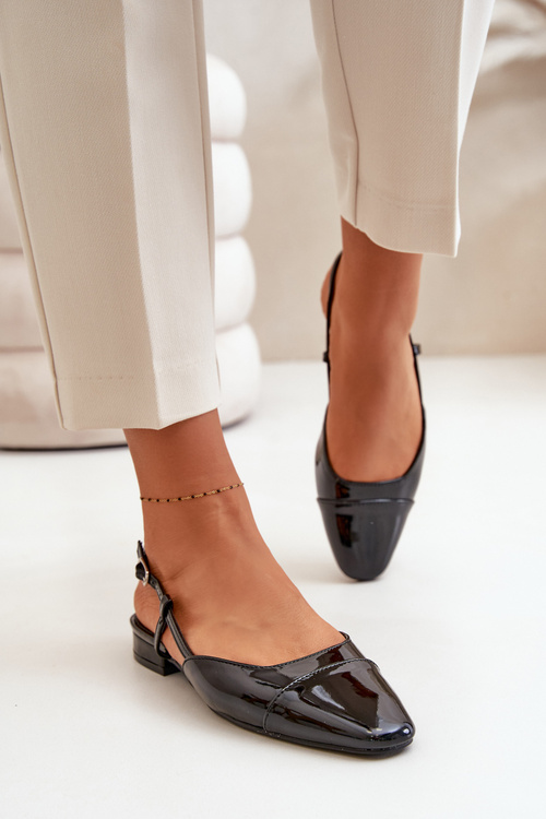 Lakované Baletky Na Nízkém Podpatku S Otevřenou Patou Černé Kairael