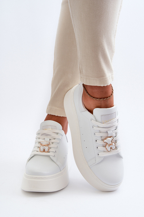 Dámske Kožené Tenisky Na Platforme S Medvedíkom Biele Vinceza 66641